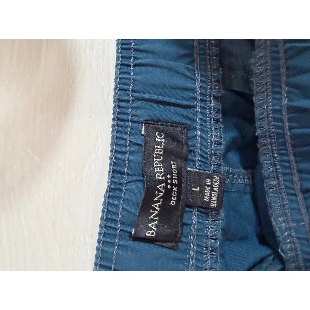 Banana Republic Mens Deck Shorts Teal Blue Elastic Drawstring Cotton Stretch L‎